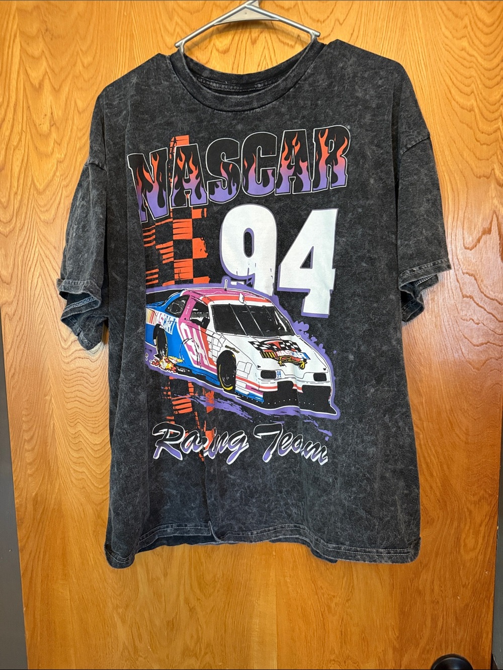 Fashion Nova Black Vintage-Wash NASCAR 94 Graphic Tee with Multicolor Racing Art